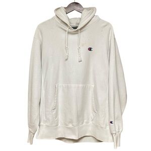 Vintage Champion Reverse Weave Men’s C Logo Hoodie Trashed Grunge Dirty White
